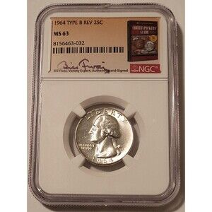 1964 Washington Quarter Type B Reverse Variety FS-901 MS63 NGC Fivaz Signed
